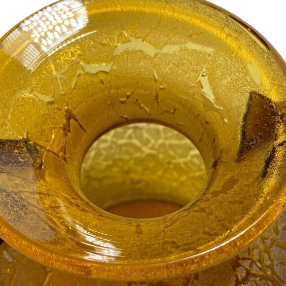 Vintage Hand Blown Art Glass Handled Vase Frosted Crackle Textured Brown Rare - Picture 5 of 10